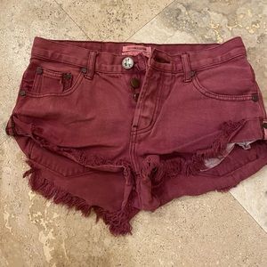 ONE TEASPOON MAROON JEAN SHORTS
